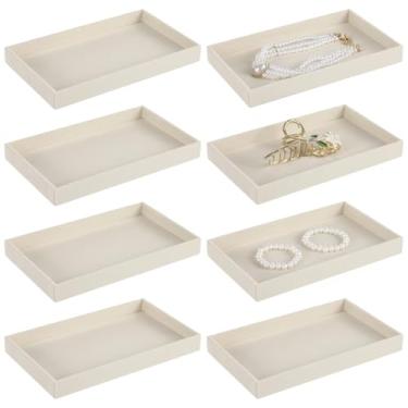 Imagem de OMISTAR 8 bandejas de joias de veludo, bandejas organizadoras de gavetas empilháveis, bandejas de armazenamento de joias de madeira bege 21 x 12,4 x 2,3 cm, bandejas de joias para brincos, anéis