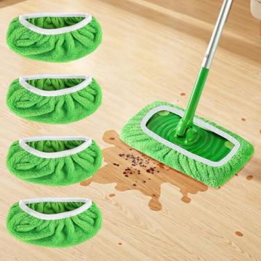 Imagem de 2 peças de microfibra reutilizável, substituição de esfregão, panos molhados para almofadas de limpeza de piso de superfície, verde