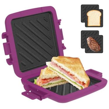 Imagem de Sanduicheira antiaderente para micro-ondas sem fio, torradeira de micro-ondas de cozimento rápido, sanduicheira removível, pode ser lavada na lava-louças para café da manhã e escritório em casa (roxo)