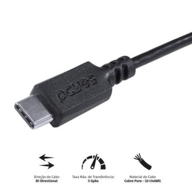 Imagem de Cabo USB Tipo C Para USB B 3.0 Preto 1 Metro P3UCBP-1 - PCYES