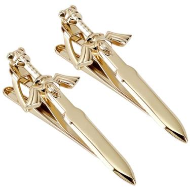 Imagem de WEBEEDY 2 peças de clipes de gravata dourados para homens, barra de gravata de espada, prendedores de alfinetes de cobre para ternos de casamento, reuniões de negócios, aniversário, Ação de Graças