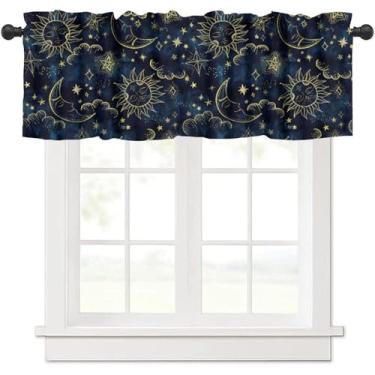 Imagem de Yearn Jear Cortinas de sol e lua, estampa de galáxia mágica mística, tratamentos de janela curta para casa, cozinha, quarto, sala de estar, café, 137 x 45 cm