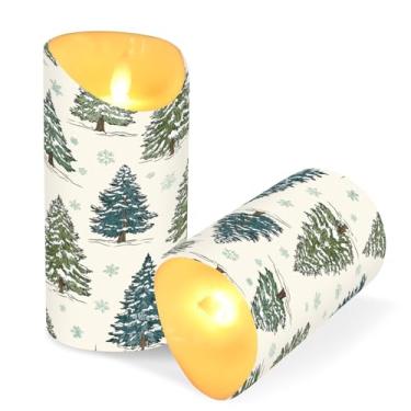 Imagem de Blueangle Pacote com 2 velas de árvore de Natal sem chama com controle remoto e temporizador, velas LED cintilantes (7,6 cm x 15 cm) para decoração de casa, casamento, acampamento (663)