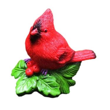 Imagem de Bothyi Estatueta de pássaro vermelho, peça colecionável em resina, escultura de animal, enfeite de Natal para, quintal, casa de campo ou escritório, 1 Unidade