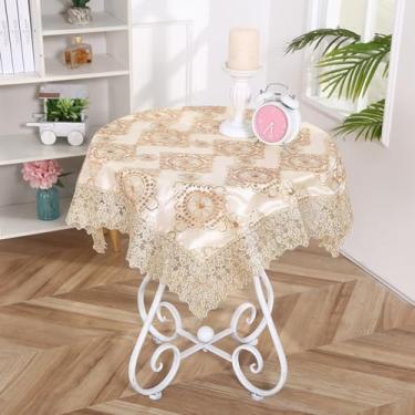 Imagem de Wuluwala Toalha de mesa quadrada pequena bordada de renda floral vintage estilo francês toalha de mesa com macramê elegante chique capa de mesa para casamento, aniversário, cozinha, decoração de casa
