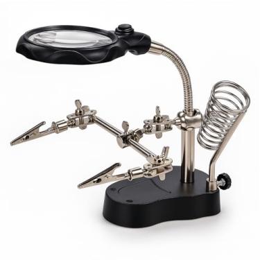 Imagem de Estação de Solda de Lupa LED, Lente Acrílica 4X, 2 LEDs, Clipe de Suporte Ajustável, Ideal para Soldagem e Modelagem, Adequada para Consertar Aparelhos