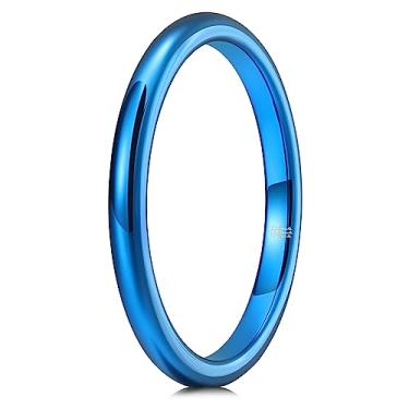 Imagem de THREE KEYS JEWELRY Anel de compromisso de casamento de titânio de tungstênio escovado de 1 mm, 2 mm, 4 mm, 6 mm, 8 mm, para mulheres, masculino, banhado a azul/ouro/ouro rosa/arco-íris/pulseira polida personalizada, 12, Metal não precioso, Sem pedra preciosa