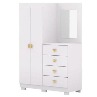 Imagem de Cômoda Guarda-roupa Com 4 Gavetas E 5 Prateleiras Com Espelho Cristine