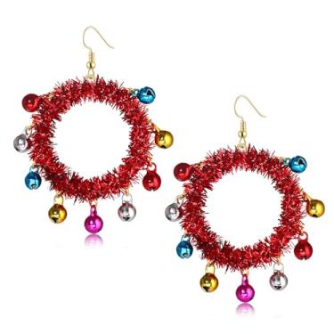 Imagem de JERTOCLE Brincos de guirlanda de Natal para mulheres com glitter, brincos de argola de sino de Natal, joias de festa, presente de Natal, acessórios festivos, One Size, Metal, Sem pedra preciosa
