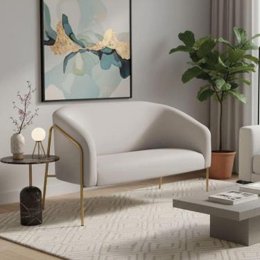 Imagem de Sofá 2 Lugares Namoradeira Stella Base Industrial Alta Dourada Veludo D03 - D`rossi Cor Cinza