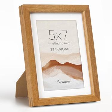 Imagem de Fun Memories Porta-retrato 12 x 17 cm, moldura de madeira teca maciça natural com vidro temperado HD, moldura de madeira simples moderna 12,5 x 17,8 cm fosca para 10 x 15 cm, tela de parede ou mesa