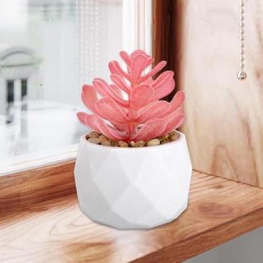 Imagem de Mini suculentas suculentas artificiais rosa em vaso geométrico de diamante de Natal pequenas plantas falsas para decoração de casa, mesa verde (rosa)