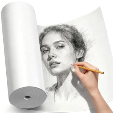 Imagem de PerkHomy Rolo de papel artesanal 38,1 cm x 9,144 cm (300') papel kraft para crianças arte em movimento cobertura de piso embalagem pintura desenho cavalete pôster papel gráfico (branco, 38 cm L x 9,1