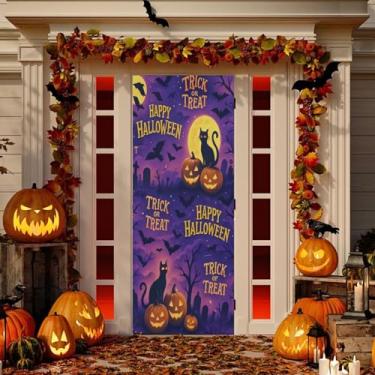 Imagem de Wassud Decoração de Halloween Abóboras Lua Porta Decoração Externa Faixa Interior Varanda Decoração de Casa Grande Decoração de Porta da Frente 96 x 98 Polegadas