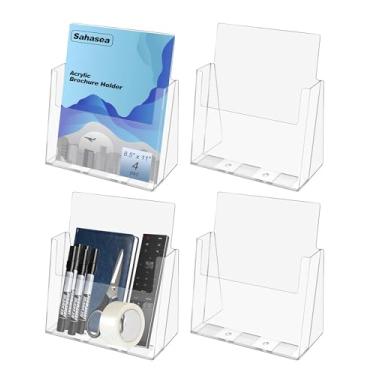 Imagem de Sahasea Suporte de folheto 21 x 28 cm, pacote com 4 porta-panfletos para imóveis, suporte de letreiro de acrílico, suporte de exibição de folheto transparente para loja, escritório, suporte de