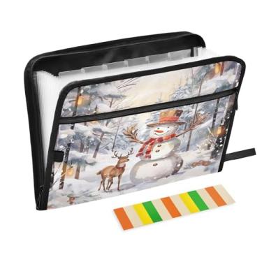 Imagem de Wassud Organizador de arquivos sanfonado de boneco de neve e veado com 13 bolsos, pastas expansíveis com abas e adesivos, tamanho carta A4, organizador de pastas de documentos de recibo de papel para