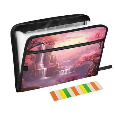 Imagem de Wassud Pretty Waterfall Organizador de arquivos sanfonado com 13 bolsos, pastas expansíveis com abas e adesivos, organizador de pastas de documentos de recibo de papel tamanho carta A4 para viagens de