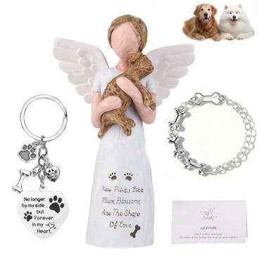 Imagem de AQNTQCN Presentes em memória de cachorro para perda de cachorro, presentes de memorial de animais de estimação para cães, estatuetas de anjo de cachorro de resina, pulseira memorial de chaveiro Give a