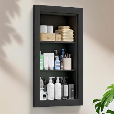 Imagem de Fuwnvuwn Armário de remédios embutido 35 x 61 cm, armário de remédios sem espelho, nicho de parede de medicamentos de madeira com prateleiras de 3 camadas para sala de estar, armazenamento de banheiro