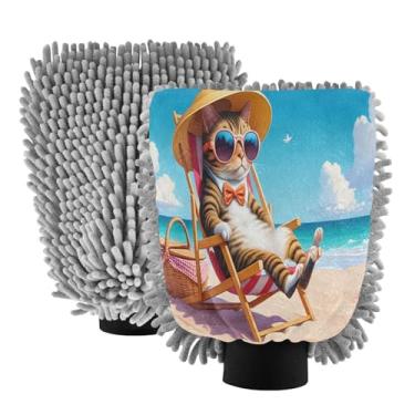 Imagem de STAYTOP Luvas de lavagem de carro para gatos na praia, 2 peças, luvas de microfibra de chenille, sem arranhões, panos de esponja de lavagem ultra absorventes para carros, limpeza doméstica - M