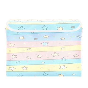 Imagem de CEBUGI Caixotes de armazenamento com tampas, caixa de armazenamento de tecido dobrável, organizadores de cubo de estrelas para prateleiras de armário de casa e quarto, 40 x 30 x 30 cm