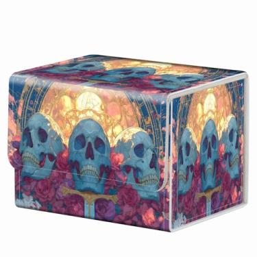 Imagem de Ímã forte para caixa de baralho TCG MTG Commander caixa organizadora de cartas colecionáveis padrão criativo caixa de armazenamento para jogos colecionáveis de até 200 cartas, rosas rosa e caveiras