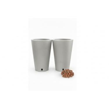 Imagem de Kit 2 Vasos Para Plantas Petra Conico C/Prato + Argila Expandida (Cimento Marmorizado)