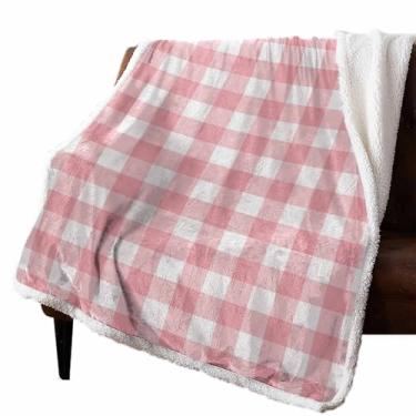 Imagem de Cobertores de lã de lã de lã de lã de lã de sherpa para o dia dos namorados, rosa, xadrez, macio, aconchegante, quente, reversível, felpudo, cobertores e mantas para sofá-cama, sofá todas as estações