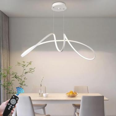 Imagem de Lustre moderno de 52W com iluminação dimerizável e controle remoto, luminária pendente LED para mesa de jantar, altura ajustável, luminária de teto em metal, adequada para hotéis, cafés, res