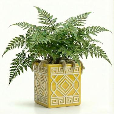 Imagem de Genérico Vaso Quadrado para Plantas Internas, Tamanho G, Cinza, Terracota/Barro, Texturizado com Relevo, Quadrado, Chão, Vaso de Planta, 15x12x11 cm