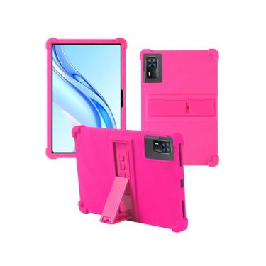 Imagem de Capa para tablet Doogee Tab E3+ Android 15 de 12 polegadas, capa protetora de borracha leve à prova de choque, capa protetora ajustável de silicone macio para crianças, vermelho rosa.