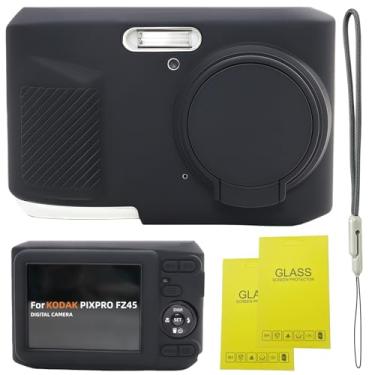 Imagem de SZHSYJY Capa para Kodak PIXPRO FZ45, FZ45 Acessórios: Capa protetora de silicone macio com capa de lente removível, inclui 2 protetores de tela e 1 alça de pulso. (Preto)