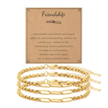 Imagem de AULSIEY Pulseira de amizade feminina de 1/2/3 peças, pulseiras de elos de aço inoxidável para melhor amiga/mãe filha/irmã, Medium, Sem Pedra Preciosa