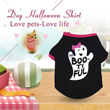 Imagem de Camiseta de Halloween para Cachorro Pet Roupa Fantasia Cães Poliéster Respirável Confortável Perfeito Festas Uso Diário