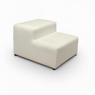 Imagem de Escadas para animais de estimação (adequadas para gatos e cães) Design com dois degraus profundos Construção antiderrapante Seguras e confiáveis Ideais para animais de estimação pequenos (Bege)