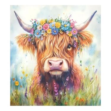 Imagem de CEBUGI Aquarela Highland Cow capa de ímã de lava-louças decorativas capas de porta de lava-louças 58 x 66 cm decalque de painel de geladeira para decoração de cozinha doméstica