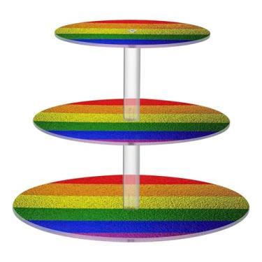 Imagem de Suporte de cupcake de 3 níveis, bandeira de arco-íris, bandeira LGBT, para exibição de torre, para aniversário, casamento, mesa de sobremesa, decoração de chá