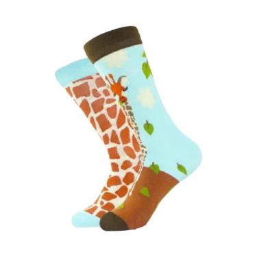 Imagem de Meias De Cano Médio Unissex Com Estampa Animal Assimétrica  Moda Para 