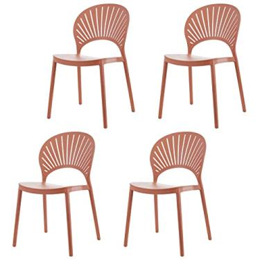 Imagem de TRGCJGH Cadeira de jantar com encosto curvo, cadeira de jantar bistrô sem braços, cadeira de jantar de plástico moderna com encosto curvado, plástico premium, carmesim