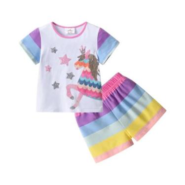 Imagem de Conjunto De Roupas De Unicórnio De Verão Para Meninas, Camisetas De Ma