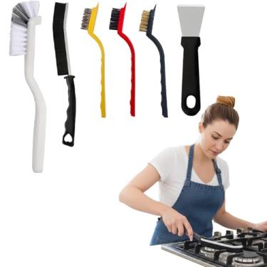 Imagem de Conjunto de 6 escovas de limpeza de fendas - suprimentos de limpeza de argamassa de cerdas duras com raspador para pia de cozinha, banheiro, vaso sanitário
