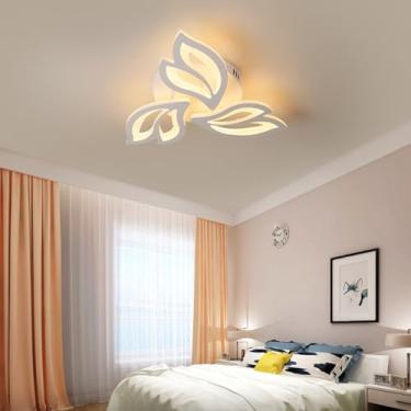 Imagem de Luminária de teto LED com controle remoto, dimerizável, moderna, para sala de estar, com design criativo em formato de flor, ideal para quarto (3 lâmpadas).