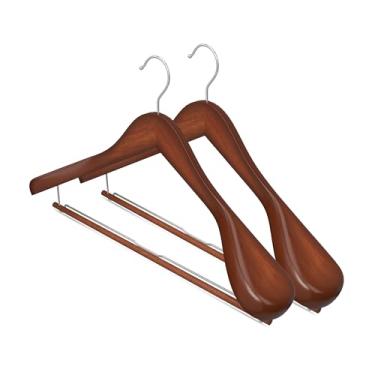 Imagem de StorageWorks Pacote com 2 cabides de madeira, ombros extra largos com barra de bloqueio para terno, camisa, casaco, calça, cor nogueira