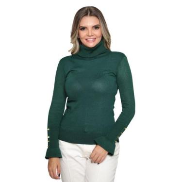 Imagem de Blusa Feminina Tricot Gola Alta Manga Botão Tendência Inverno - GIP, V