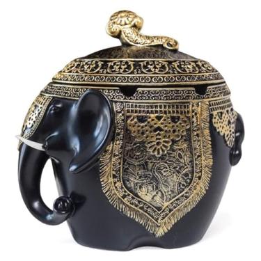 Imagem de Cinzeiro de resina cinzeiro elefante cinzeiro com tampa suporte de cinzas à prova de vento para fumantes mesa acessórios de cinzeiro para fumar (Preto)