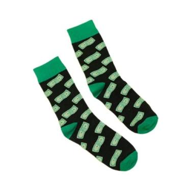 Imagem de Meias De Cano Médio Masculinas Criativas Com Estampa De Dinheiro Em Pa