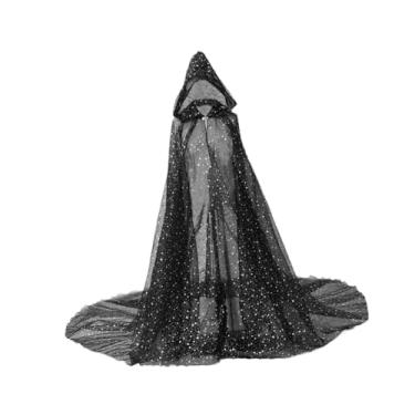 Imagem de Wzmzjy Capa Longa com Capuz para Mulheres, Ideal para O Halloween, Baile de Máscaras E Carnaval, Preto 130cm, Tamanho real