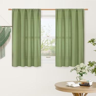 Imagem de LAMIT Cortinas de linho de 122 cm, 2 painéis, painéis de filtragem de luz de linho sintético macio, bolso para varão, cortinas de privacidade para casa de fazenda para janela pequena/sala de sótão