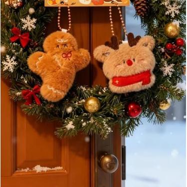 Imagem de Enfeite de Natal de pelúcia para pendurar boneco de neve, Papai Noel, decoração macia para casa ou acessórios (marrom)