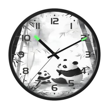 Imagem de SEHANY Bonito relógio de parede panda silencioso sem tique-taque relógio redondo operado por bateria 30 cm controle de som luz noturna relógios de parede para sala de estar, cozinha, quarto